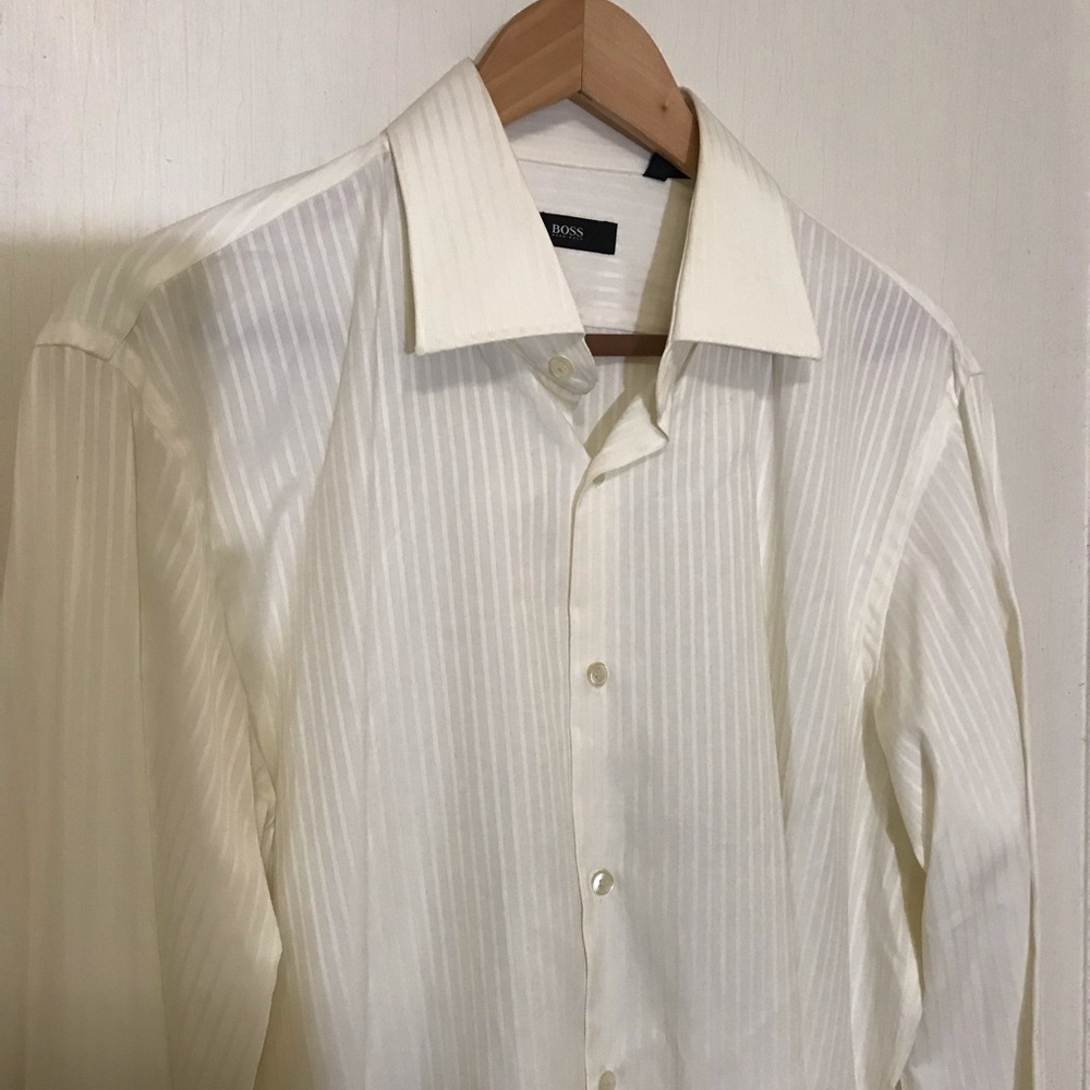 Mens Hugo Boss Cream Pin Stripped Button down Shirt